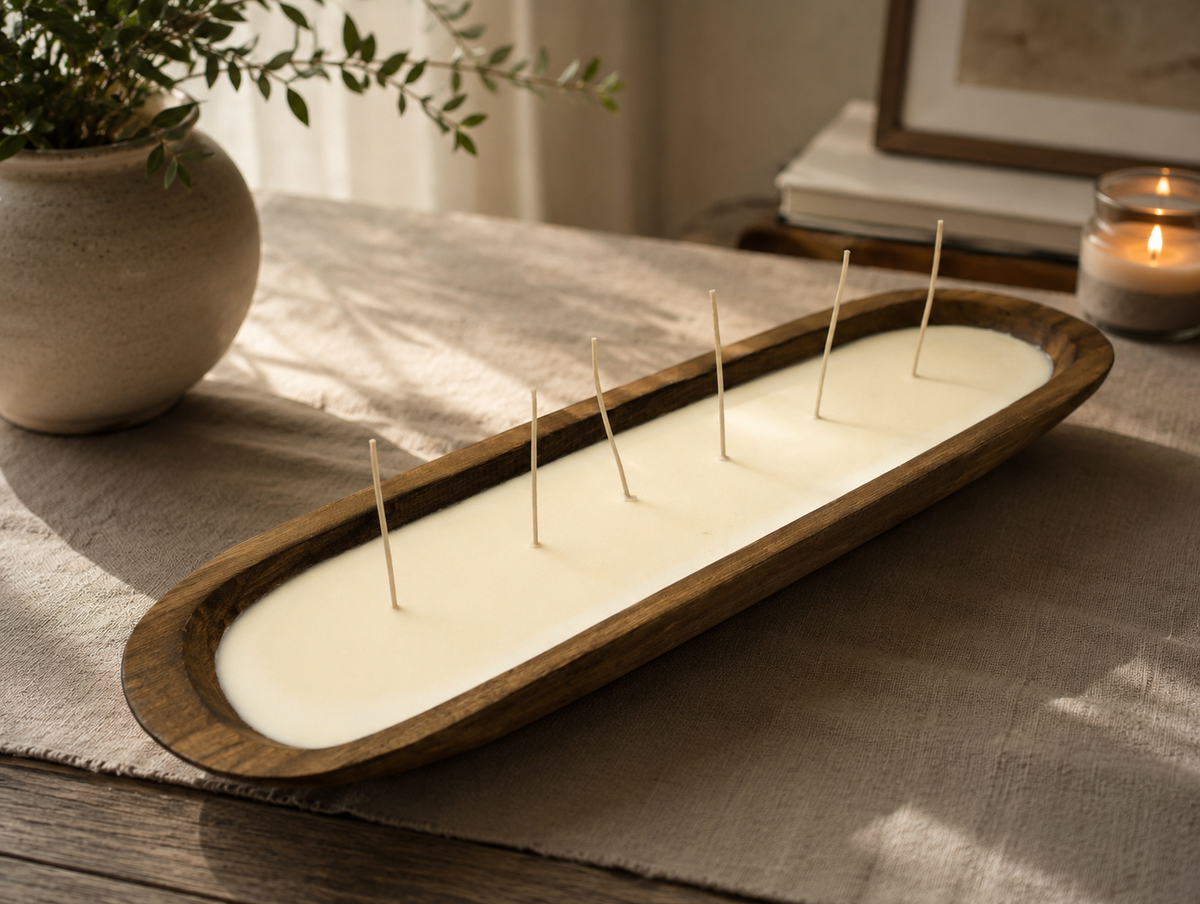 Holzschalenkerze aus Sojawachs, Pure Edition, Detailansicht