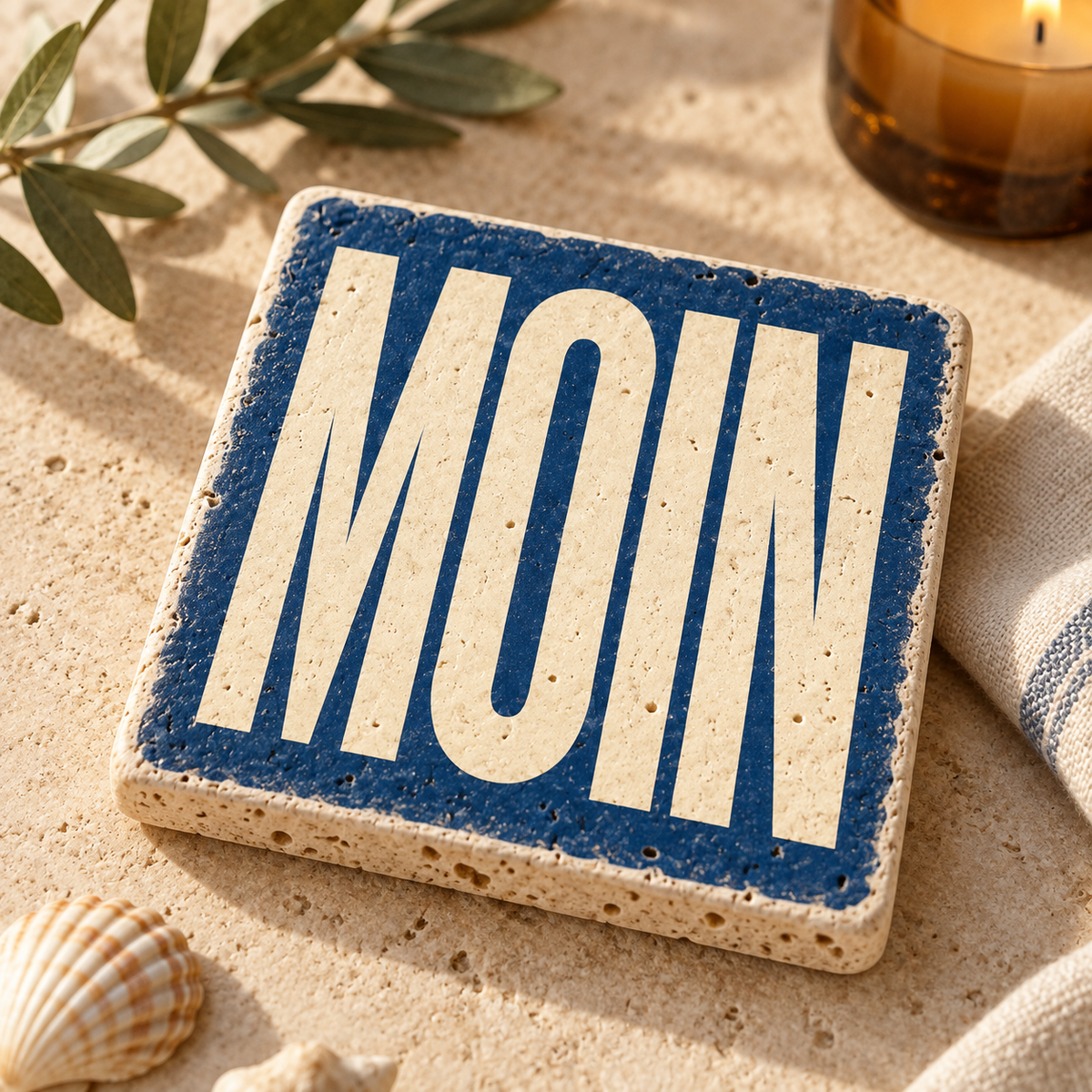 MOIN – maritimes Motiv als Travertin Deko aus echtem Naturstein