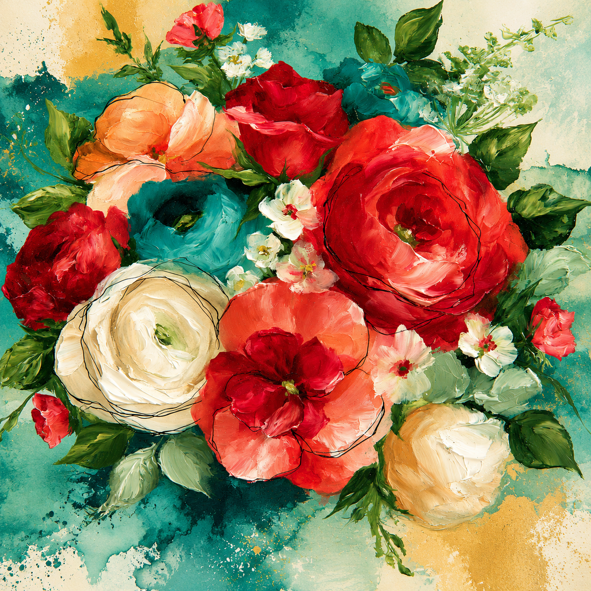 Blütenharmonie – florales Bouquet-Motiv, Druckdatei für Travertin-Kunstwerk