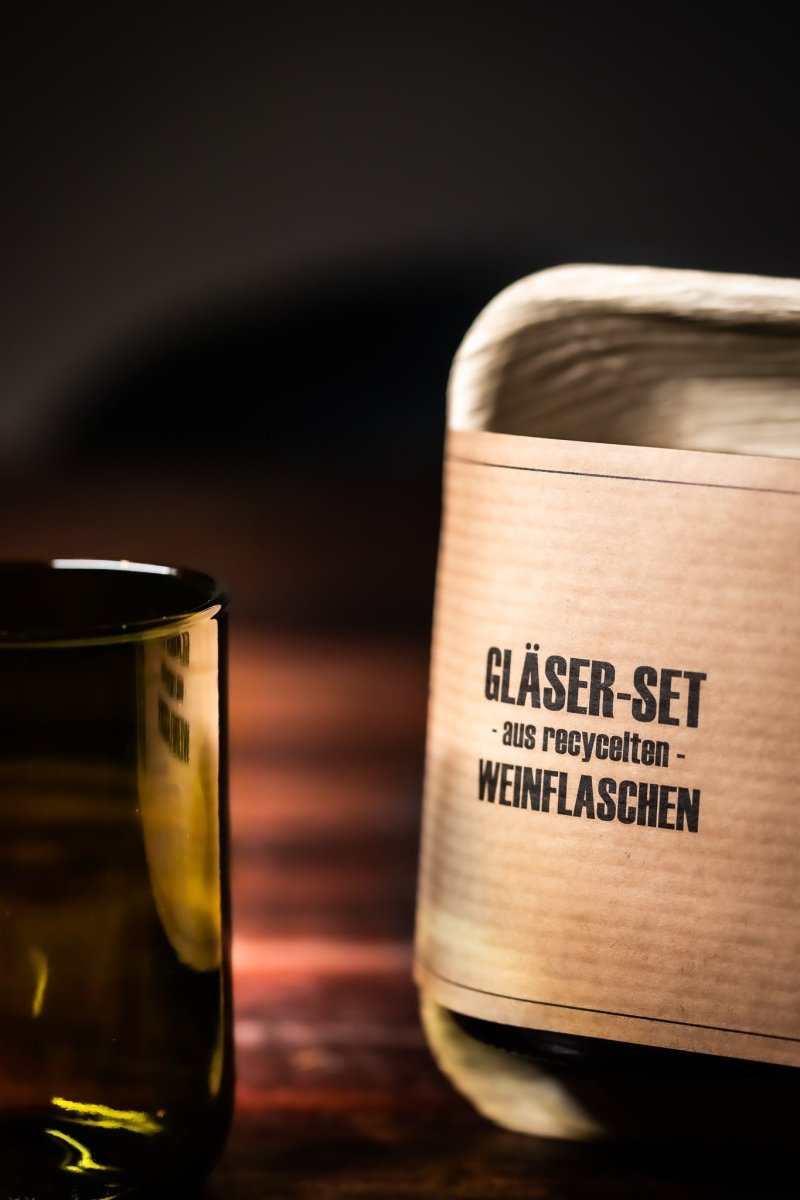 Trinkgläser aus weiterverwendeten Weinflaschen – Produktansicht