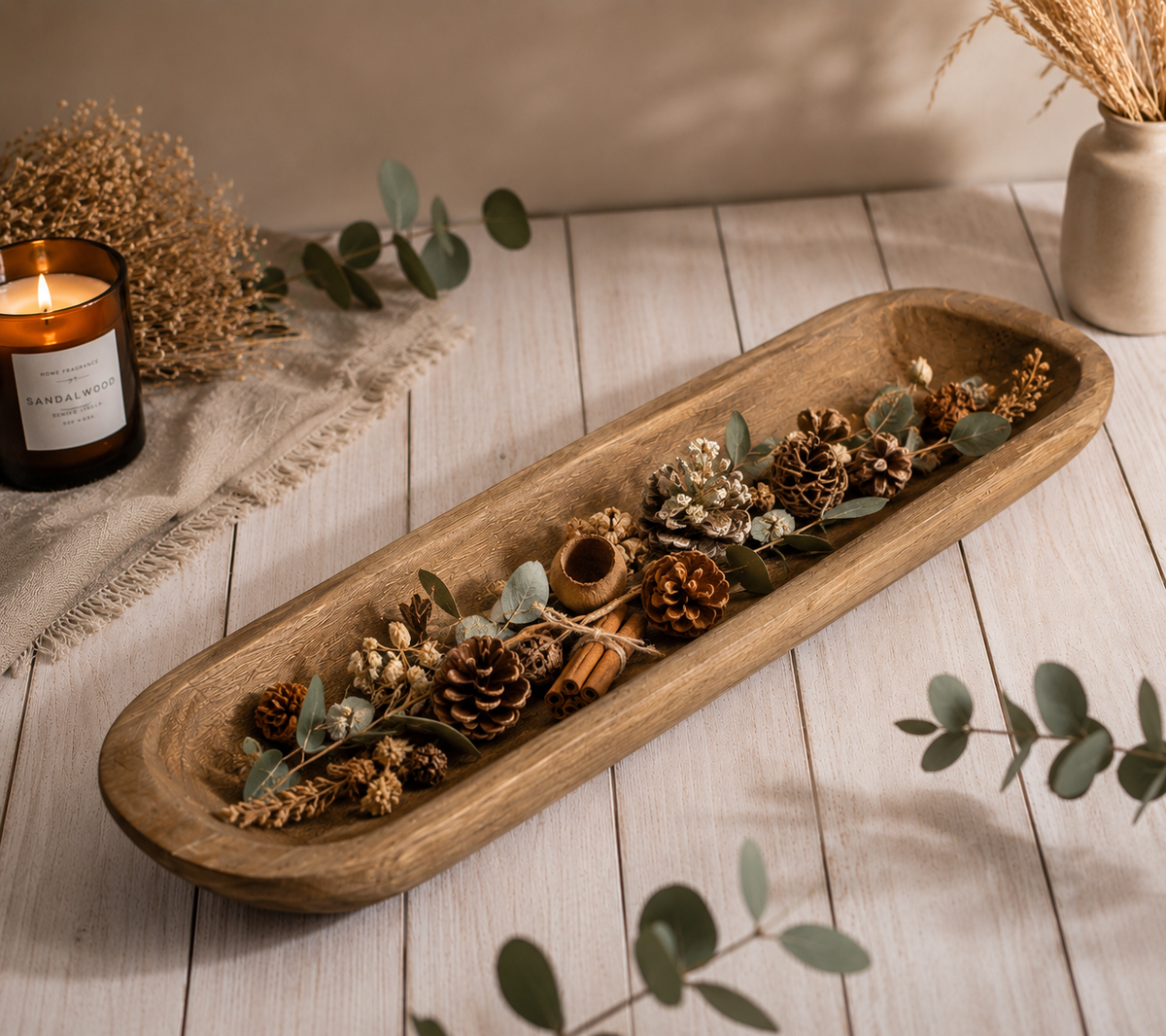 Rustikale Holzschale aus Naturholz im Vintage-Teigschalen-Stil, dekoratives Einzelstück