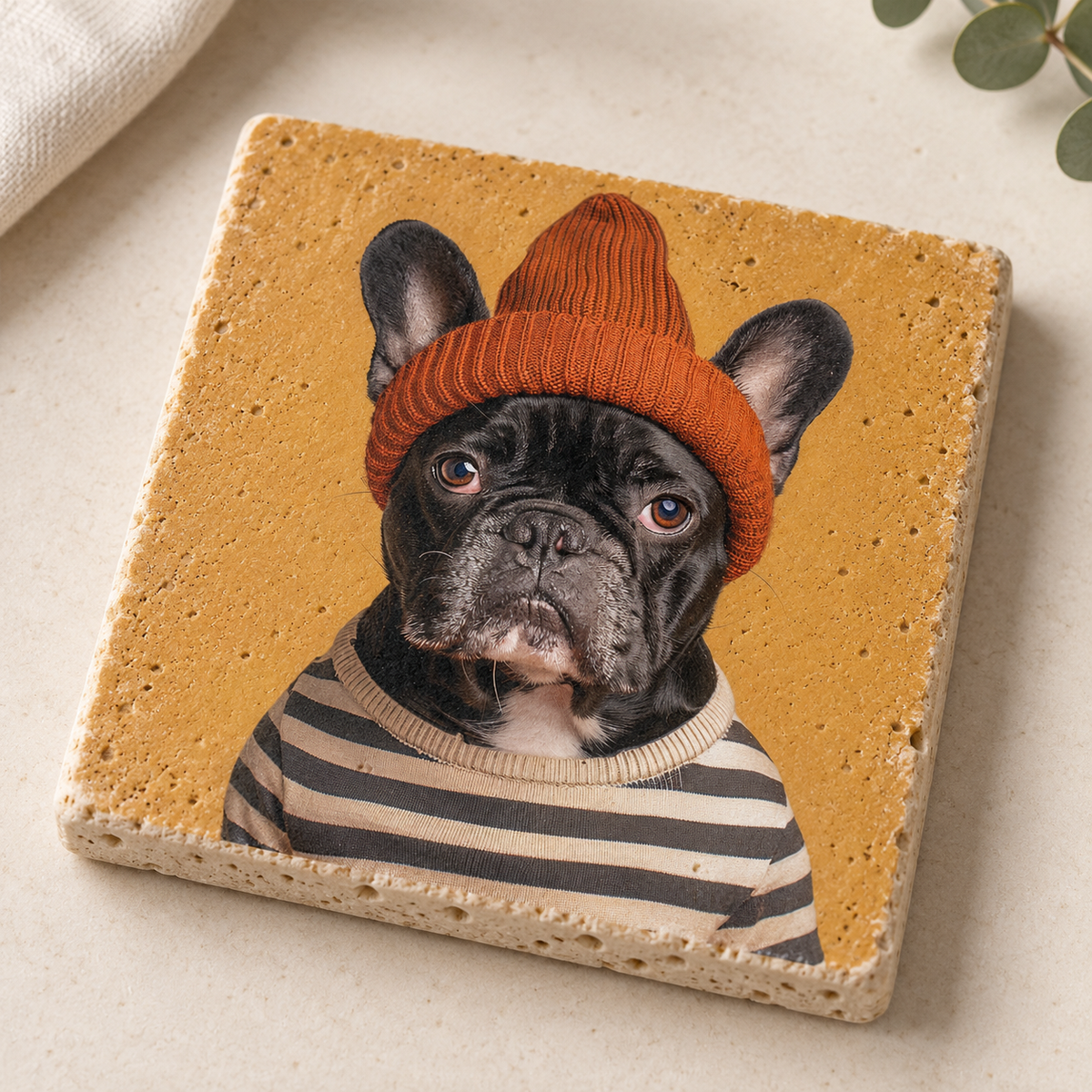 Monsieur Beanie – Tiermotiv als Travertin Deko aus echtem Naturstein