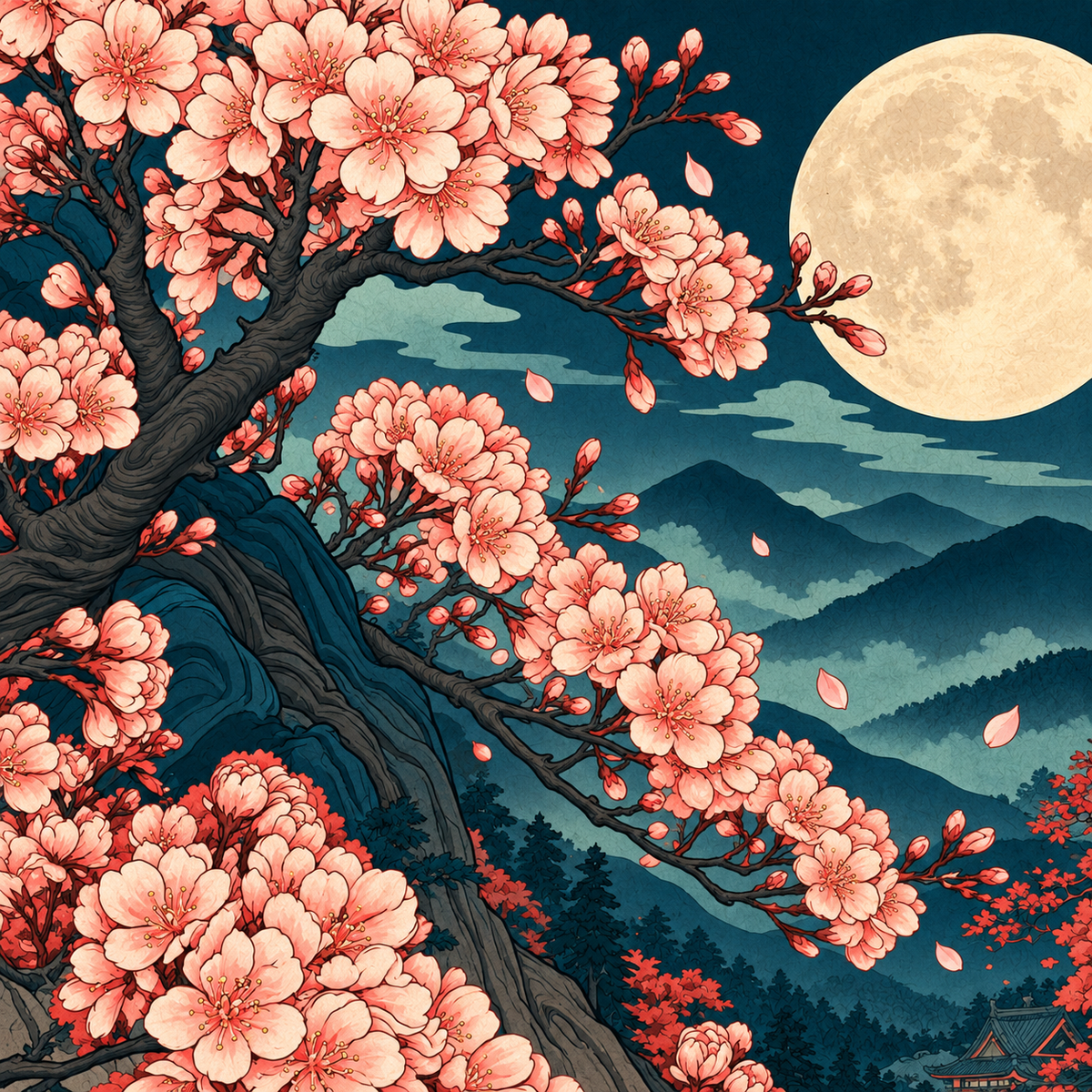 Sakura Mondlicht – zweite Ansicht der Travertin Deko mit florales motiv