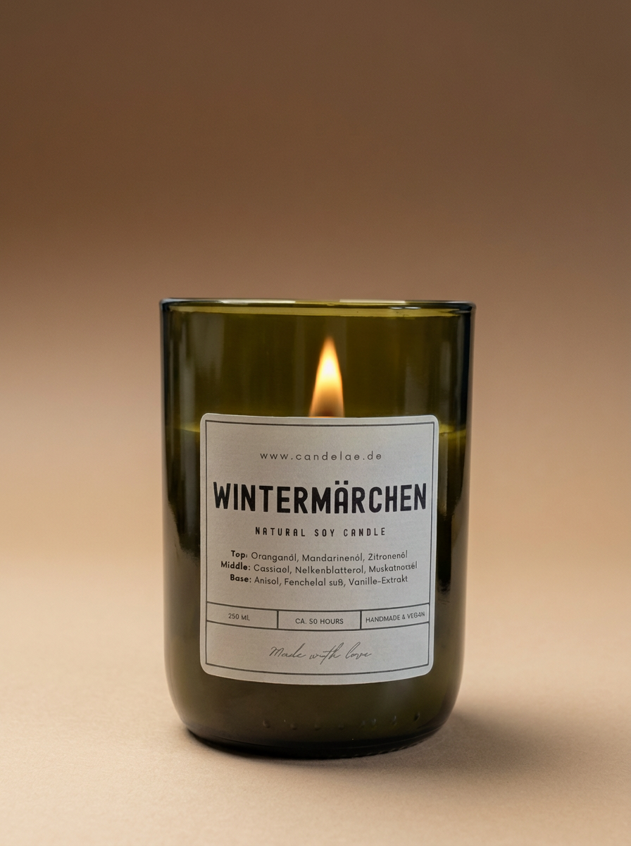 Wintermärchen Duftkerze aus Sojawachs mit Apothekerlabel