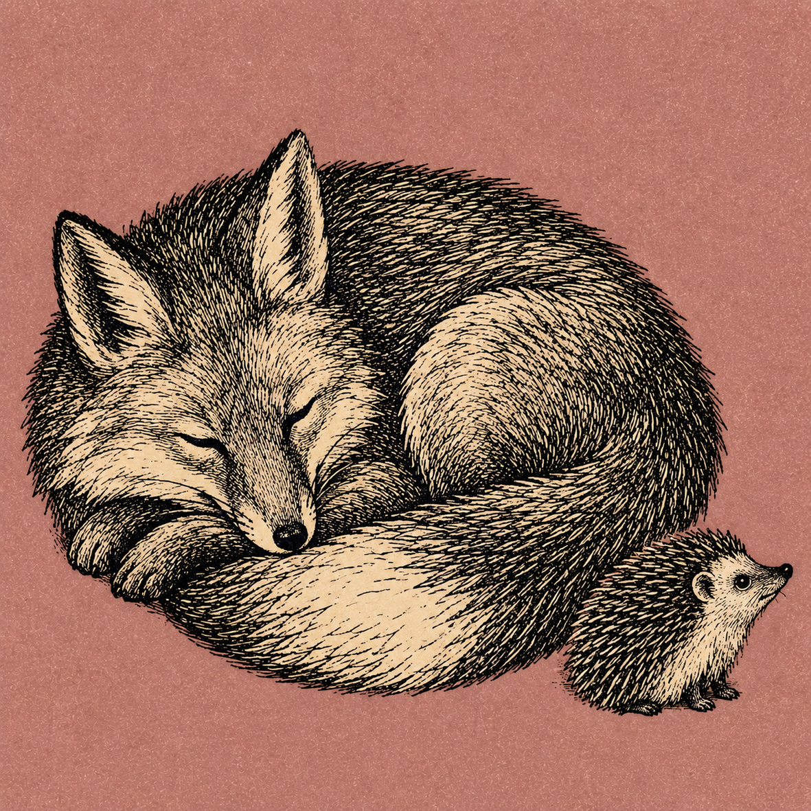 Druckmotiv Stille Freunde mit Fuchs und Igel